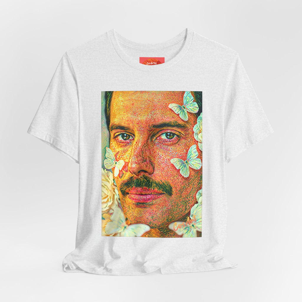 Freddie Portrait Tee with Butterflies – Retro Pop Art Rock T-Shirt