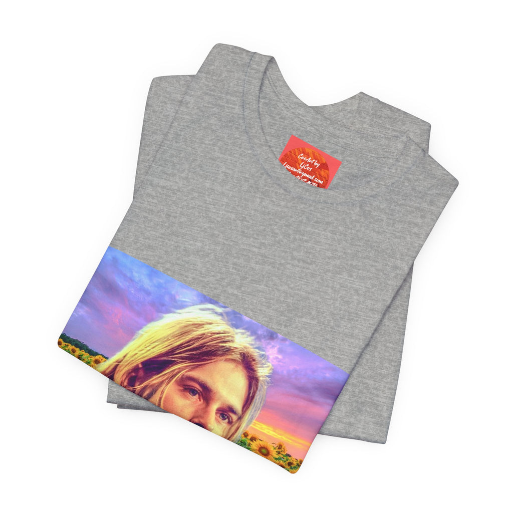 Cobain Retro Sunset Portrait Tee — Sunflower Field Graphic T-Shirt