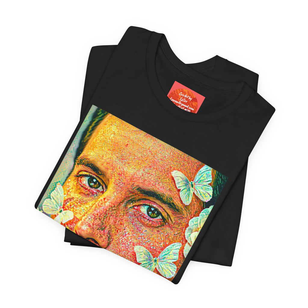 Freddie Portrait Tee with Butterflies – Retro Pop Art Rock T-Shirt
