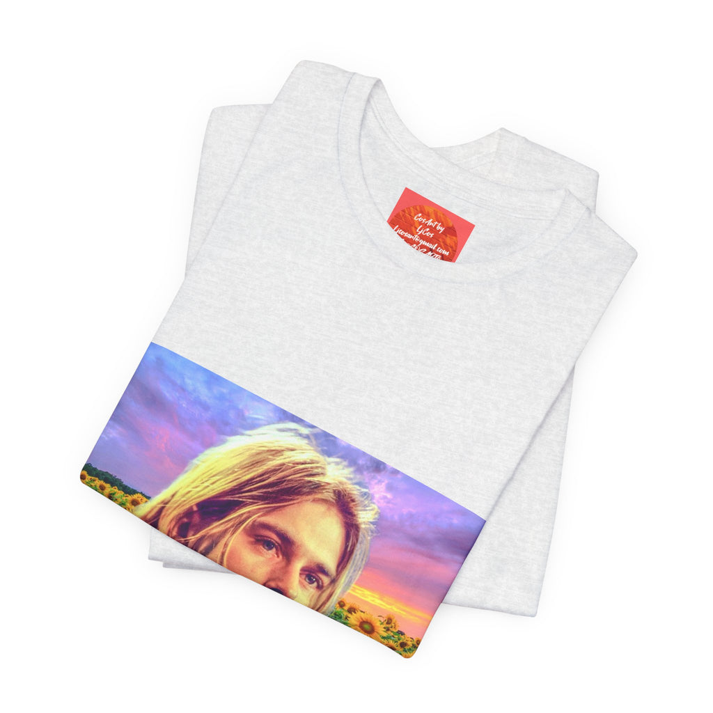 Cobain Retro Sunset Portrait Tee — Sunflower Field Graphic T-Shirt