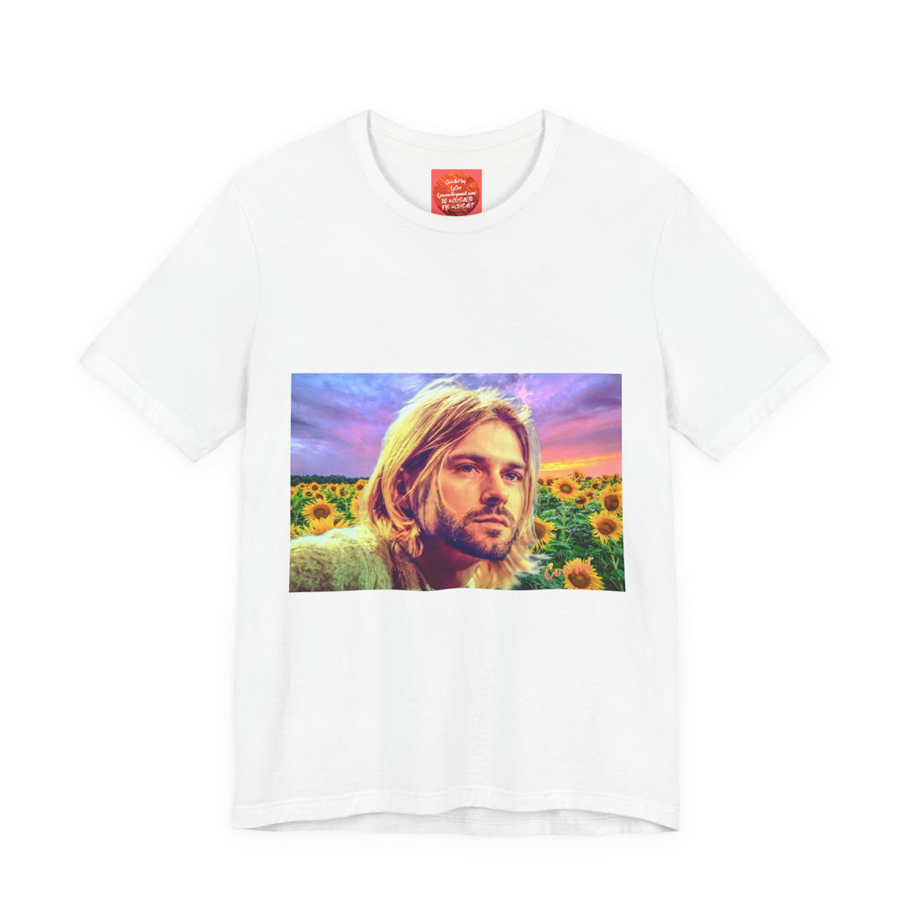 Cobain Retro Sunset Portrait Tee — Sunflower Field Graphic T-Shirt