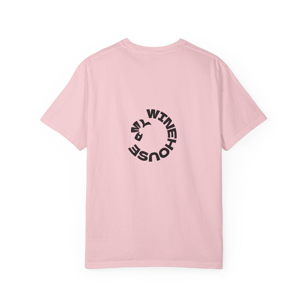 Amy Jade-Winehouse Portrait Graphic T‑Shirt — Floral Portrait Print with Circular Back Logo