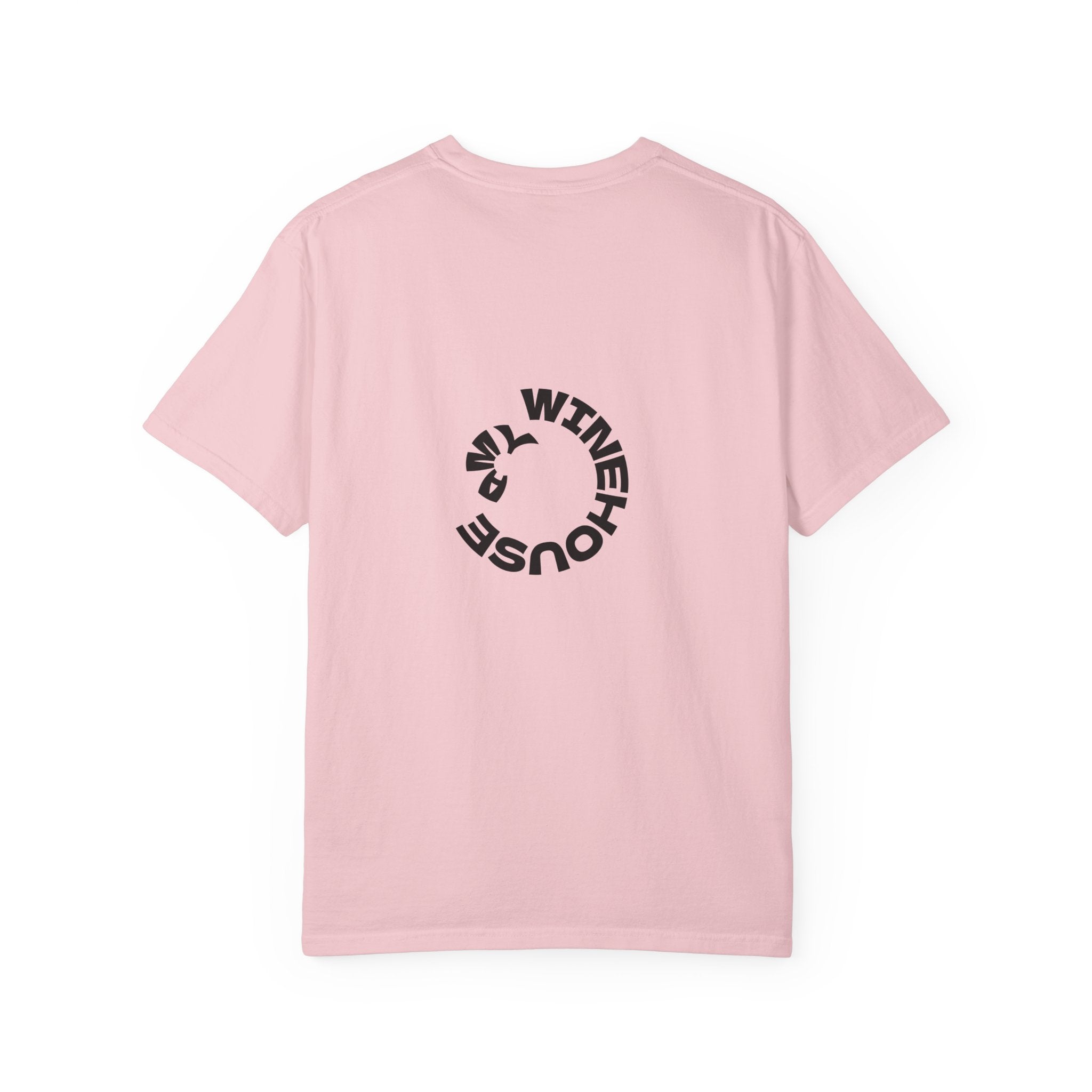 Amy Jade-Winehouse Portrait Graphic T‑Shirt — Floral Portrait Print with Circular Back Logo
