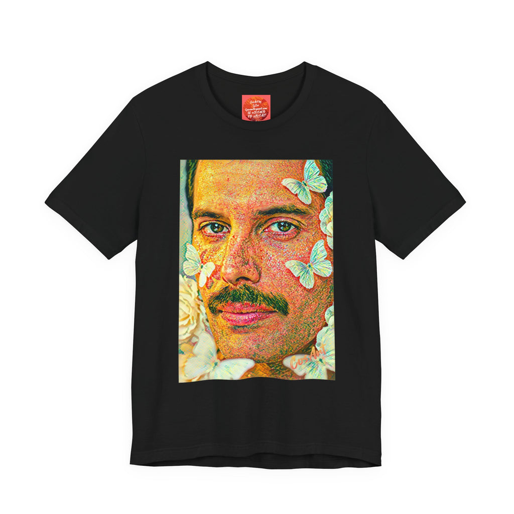 Freddie Portrait Tee with Butterflies – Retro Pop Art Rock T-Shirt