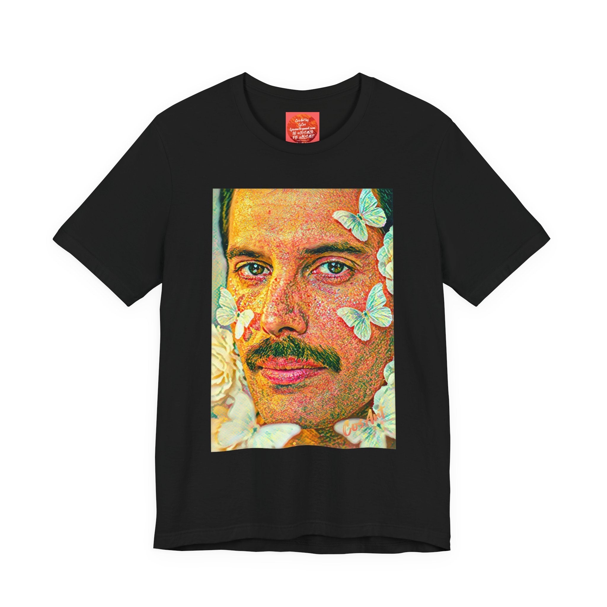 Freddie Portrait Tee with Butterflies – Retro Pop Art Rock T-Shirt