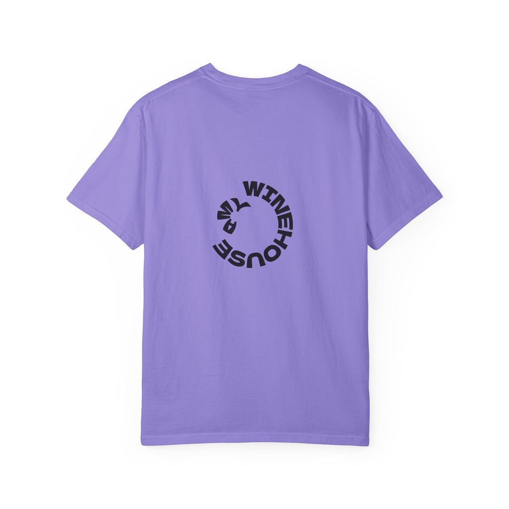 Amy Jade-Winehouse Portrait Graphic T‑Shirt — Floral Portrait Print with Circular Back Logo