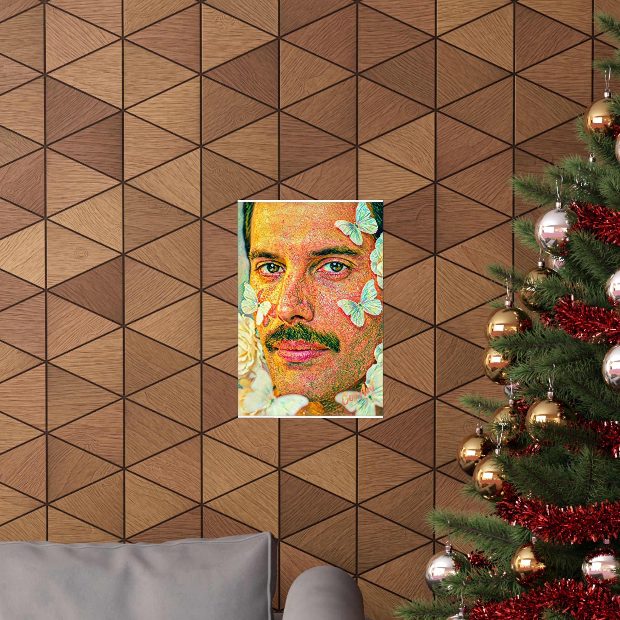 Freddie Bulsara-Mercury  Matte Vertical Poster — Dreamy Floral Portrait with Butterflies