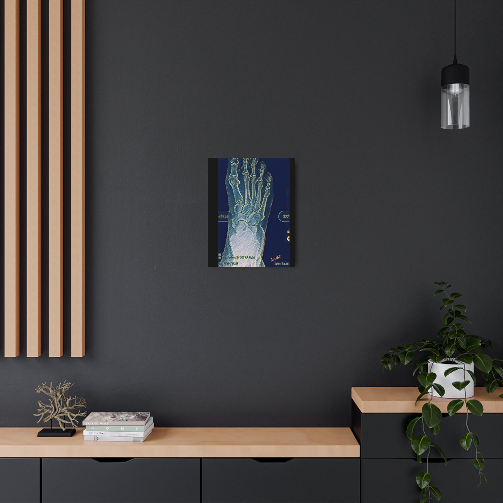 Metal Art Sign - X-Ray Foot Bones Abstract Medical Wall Decor Purple
