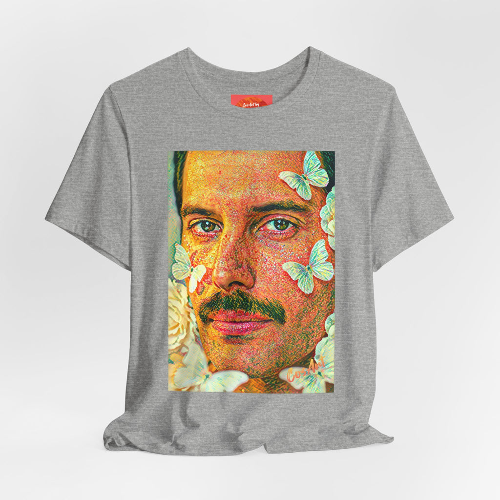 Freddie Portrait Tee with Butterflies – Retro Pop Art Rock T-Shirt