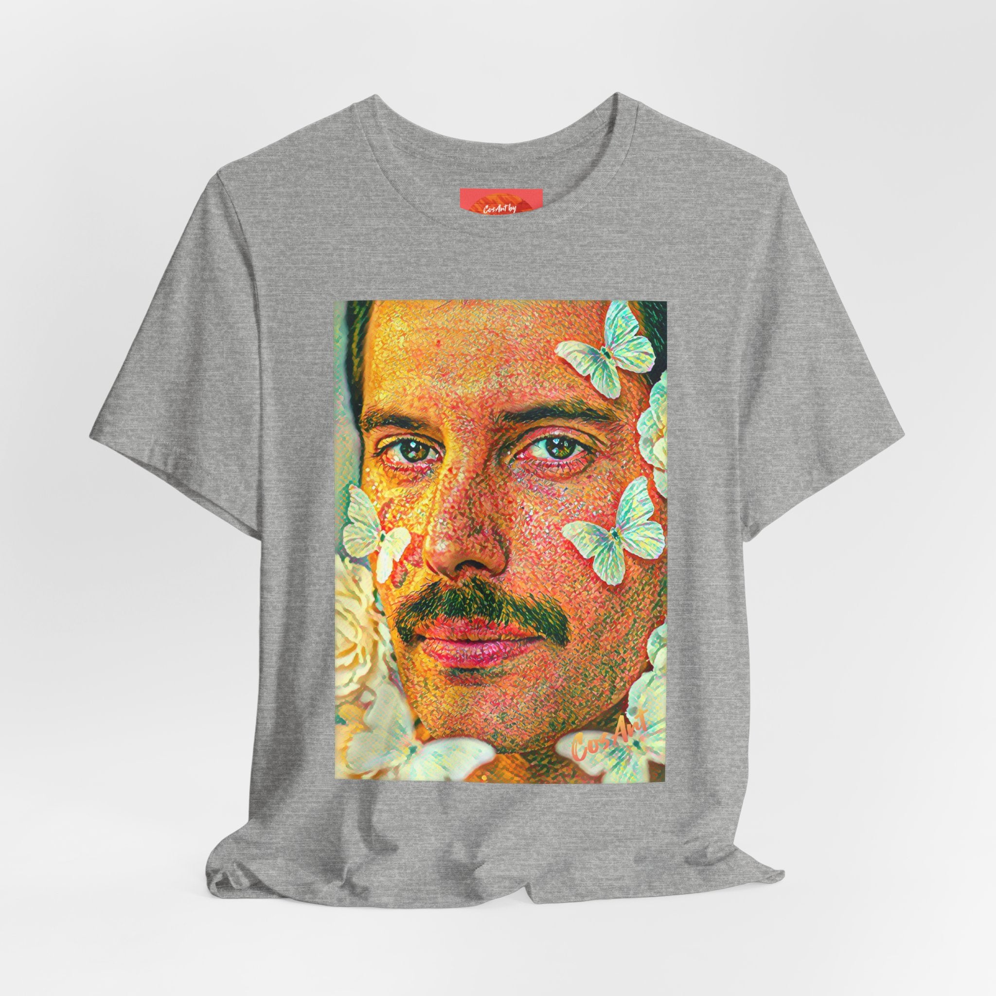 Freddie Portrait Tee with Butterflies – Retro Pop Art Rock T-Shirt