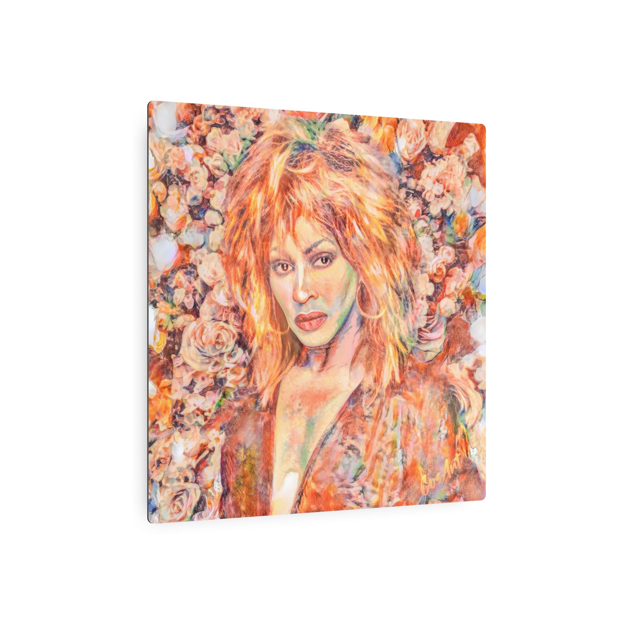 Tina Turner Portrait Metal Art Sign — Vintage Floral Pop Art Wall Decor