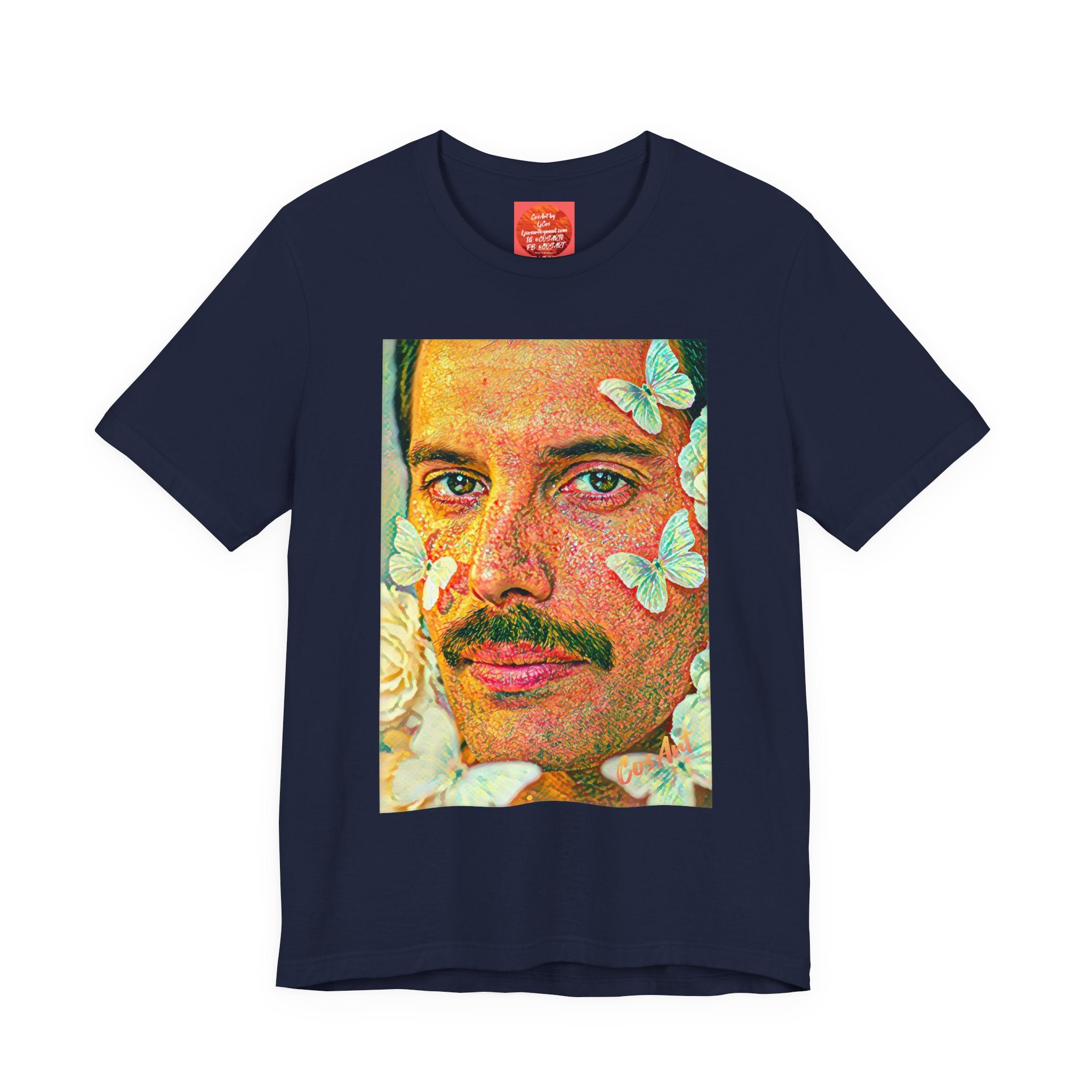 Freddie Portrait Tee with Butterflies – Retro Pop Art Rock T-Shirt