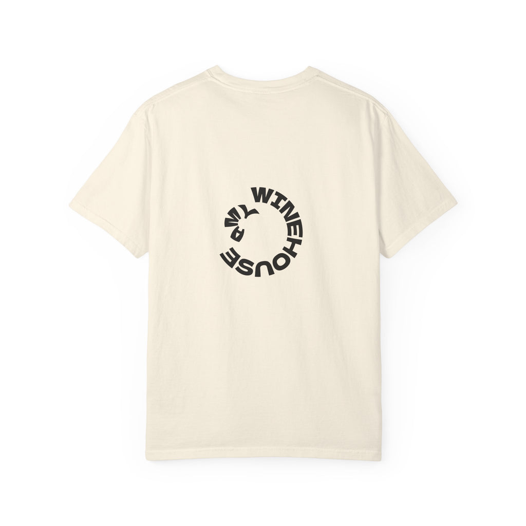 Amy Jade-Winehouse Portrait Graphic T‑Shirt — Floral Portrait Print with Circular Back Logo