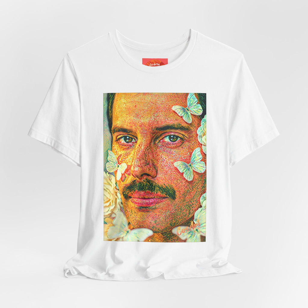 Freddie Portrait Tee with Butterflies – Retro Pop Art Rock T-Shirt