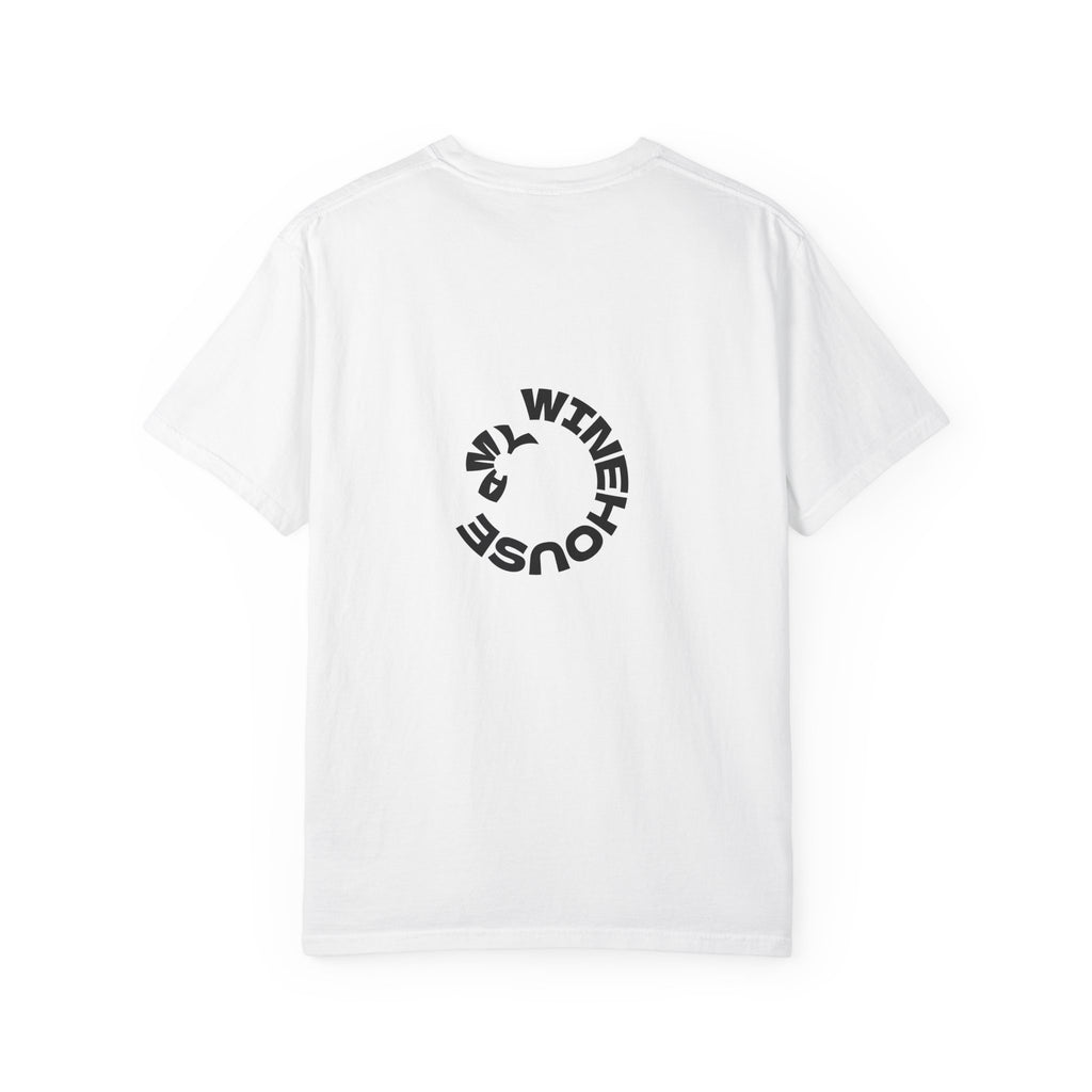 Amy Jade-Winehouse Portrait Graphic T‑Shirt — Floral Portrait Print with Circular Back Logo