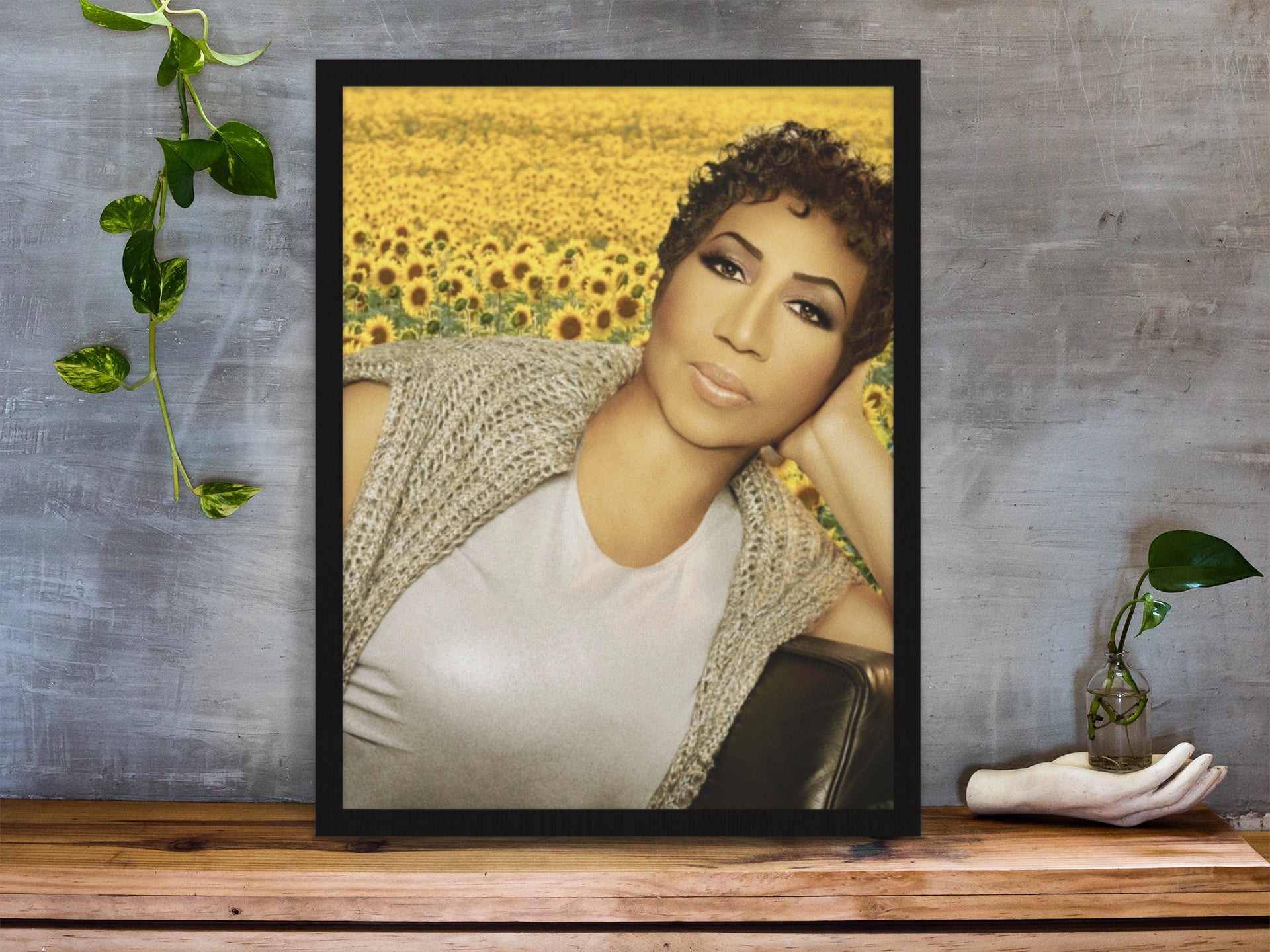Aretha: Sunflower Portrait Satin Canvas Print — Stretched Wall Art