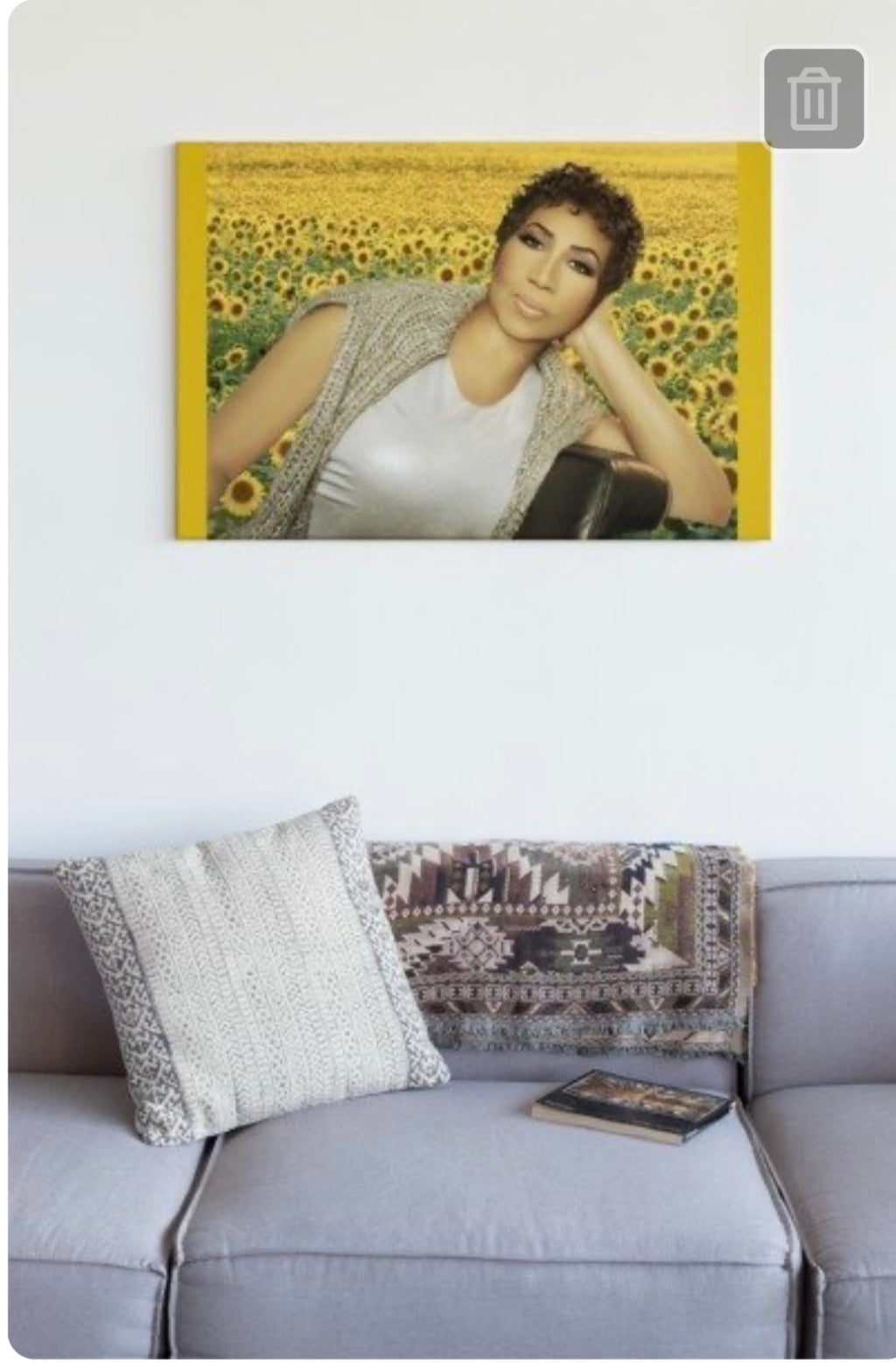 Aretha: Sunflower Portrait Satin Canvas Print — Stretched Wall Art