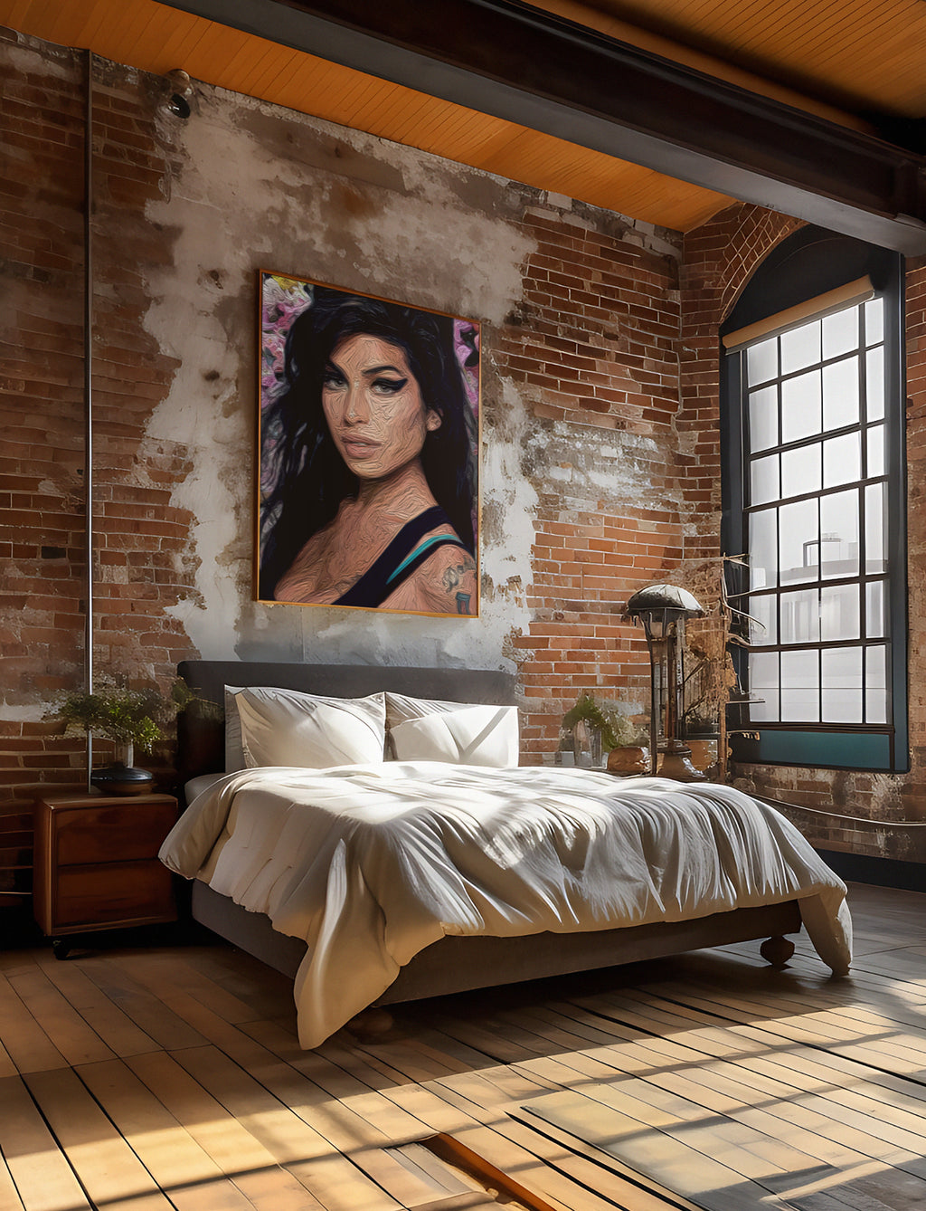 Amy Jade Winehouse Portrait Canvas Print — Floral Pop Art Woman