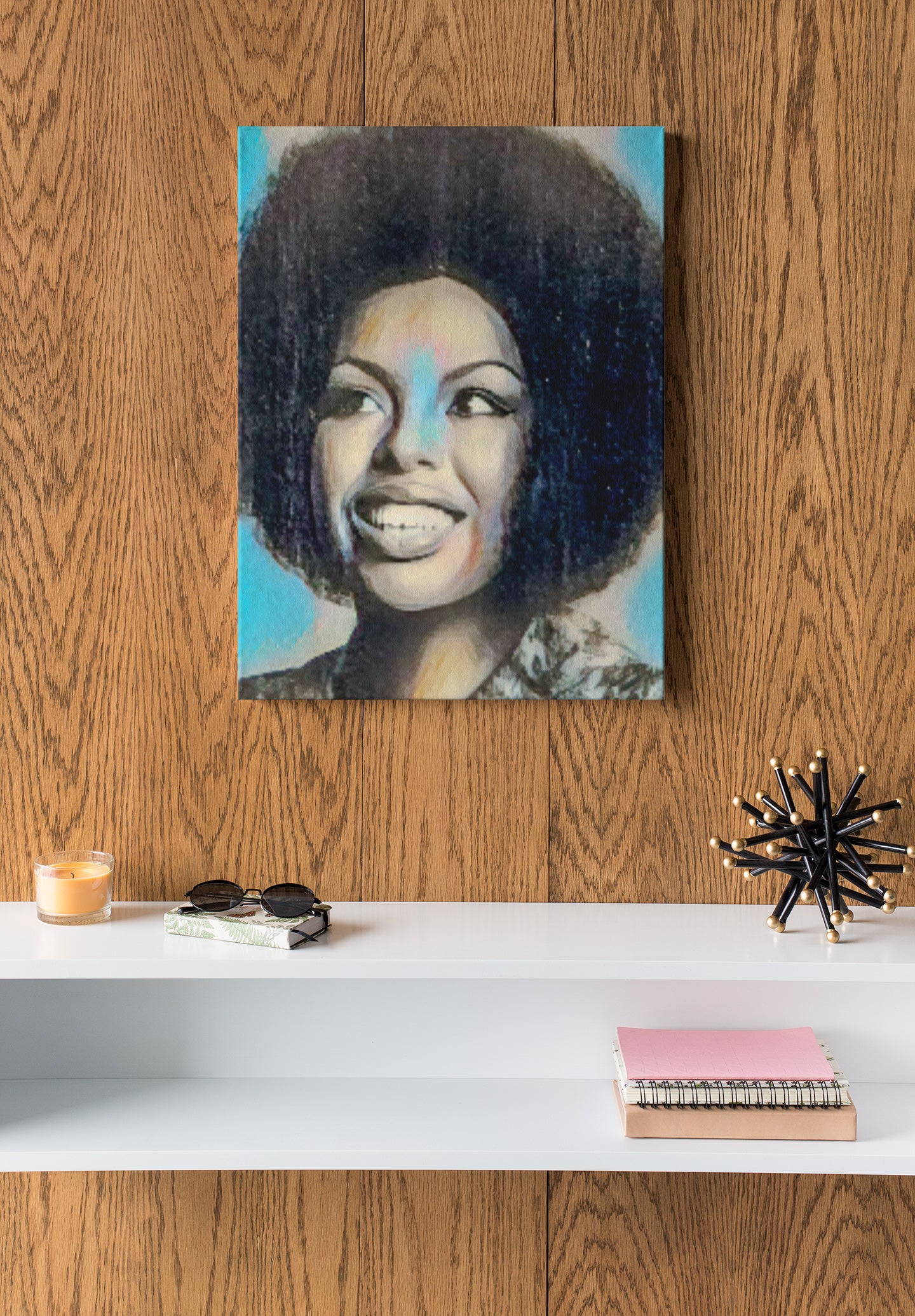 Roberta Portrait Satin Canvas Print — Retro 1970s Soul Art Stretched Wall Decor
