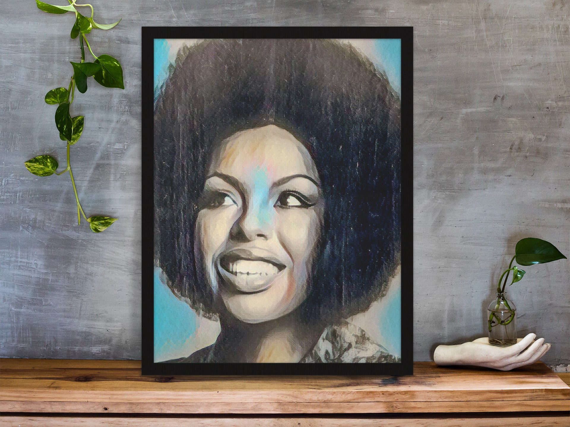 Roberta Portrait Satin Canvas Print — Retro 1970s Soul Art Stretched Wall Decor