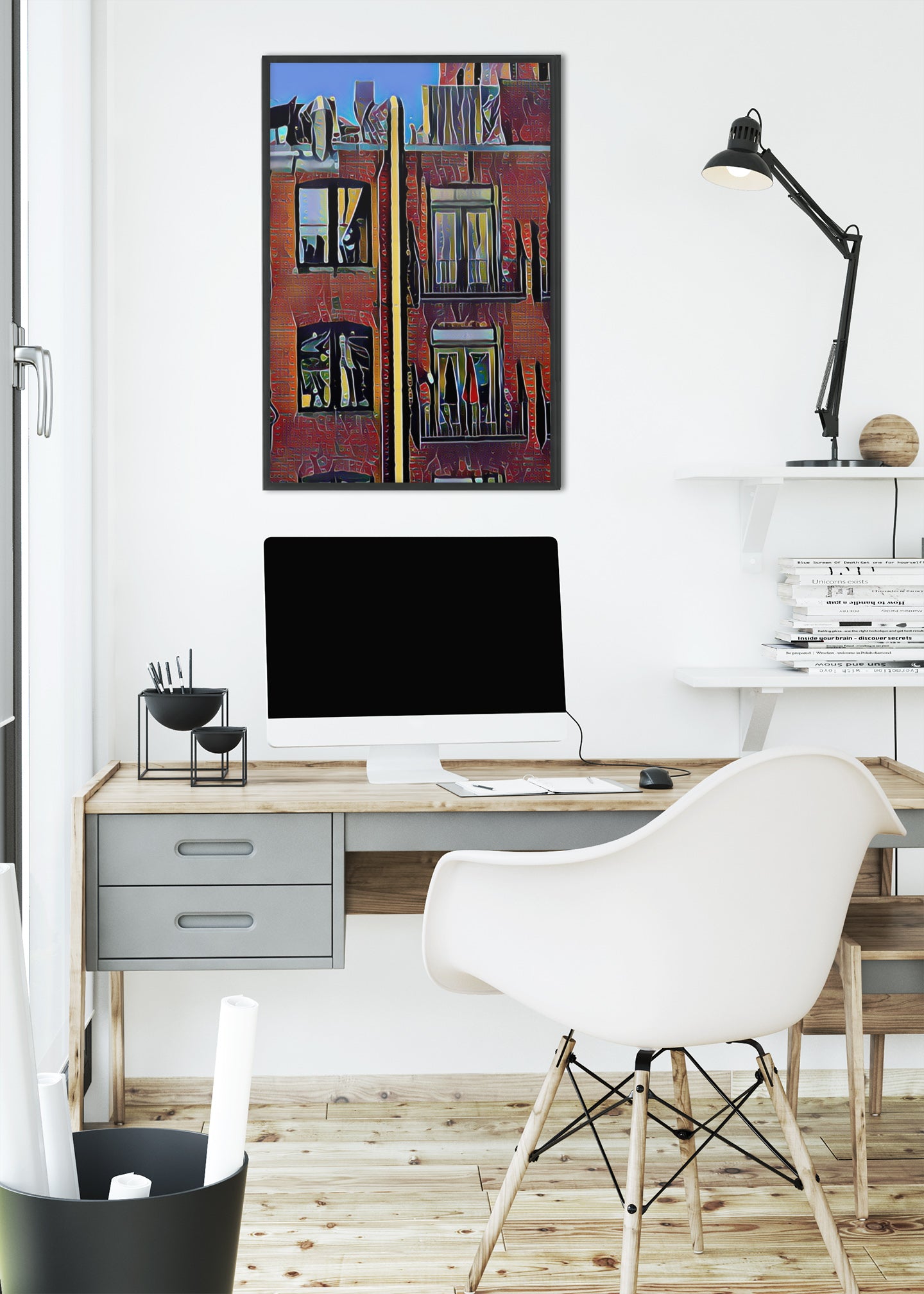 Acrylic Print — Colorful Urban Balcony Scene (French Cleat Hanging)