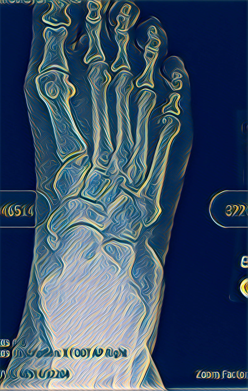 Metal Art Sign - X-Ray Foot Bones Abstract Medical Wall Decor Purple