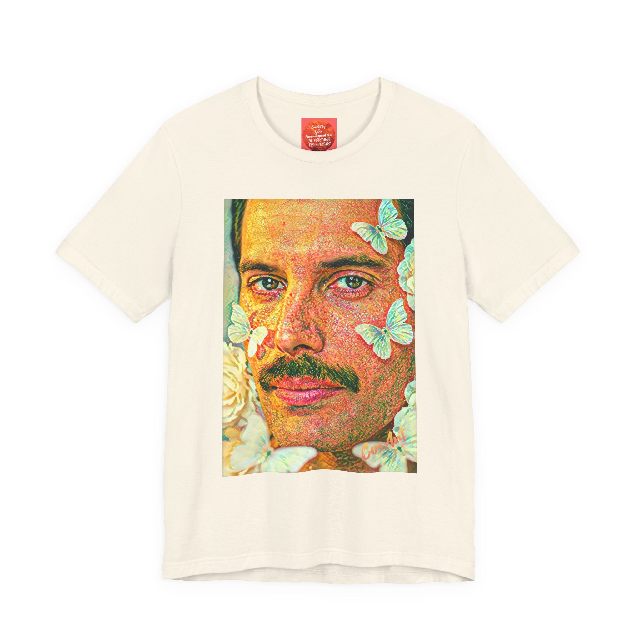 Freddie Portrait Tee with Butterflies – Retro Pop Art Rock T-Shirt