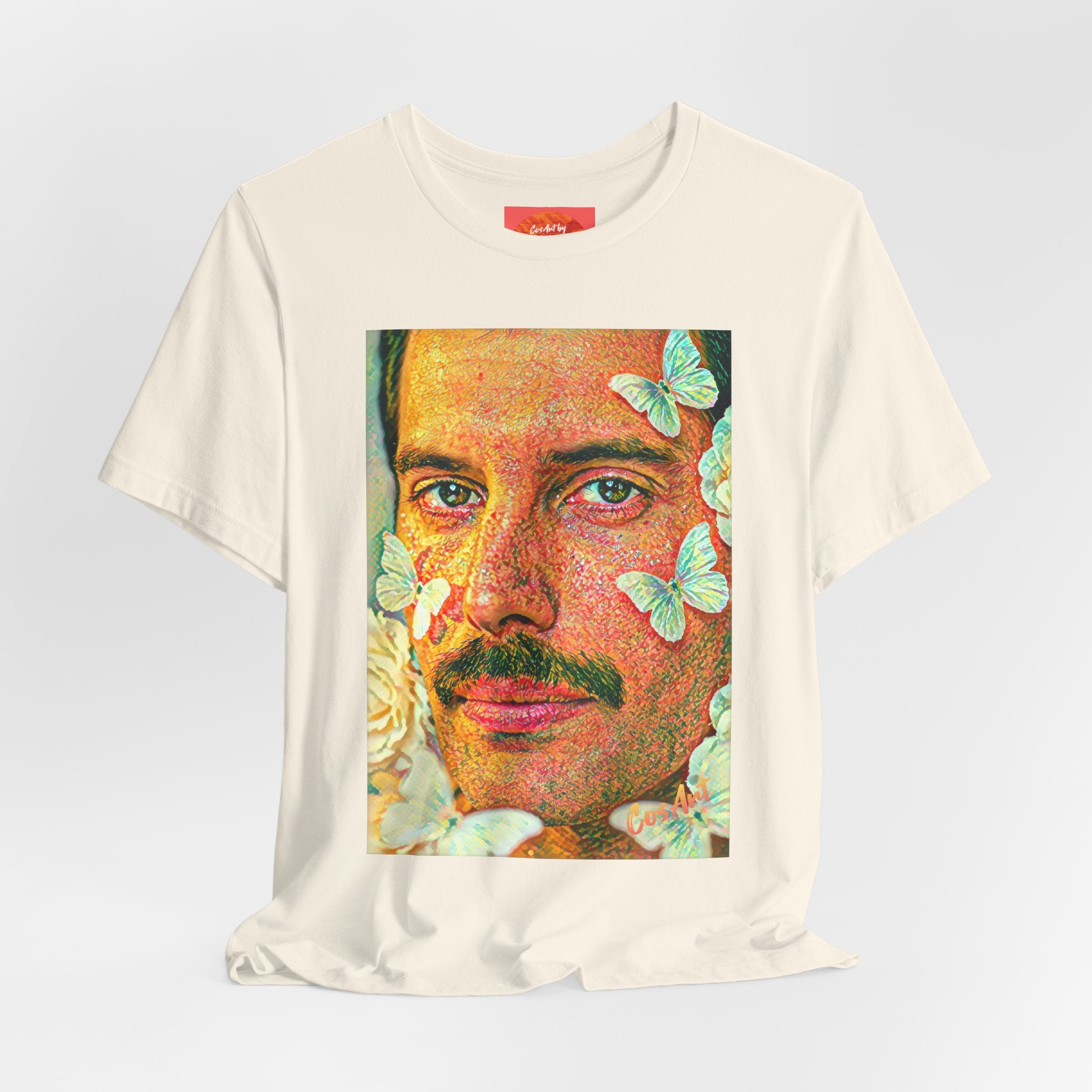 Freddie Portrait Tee with Butterflies – Retro Pop Art Rock T-Shirt