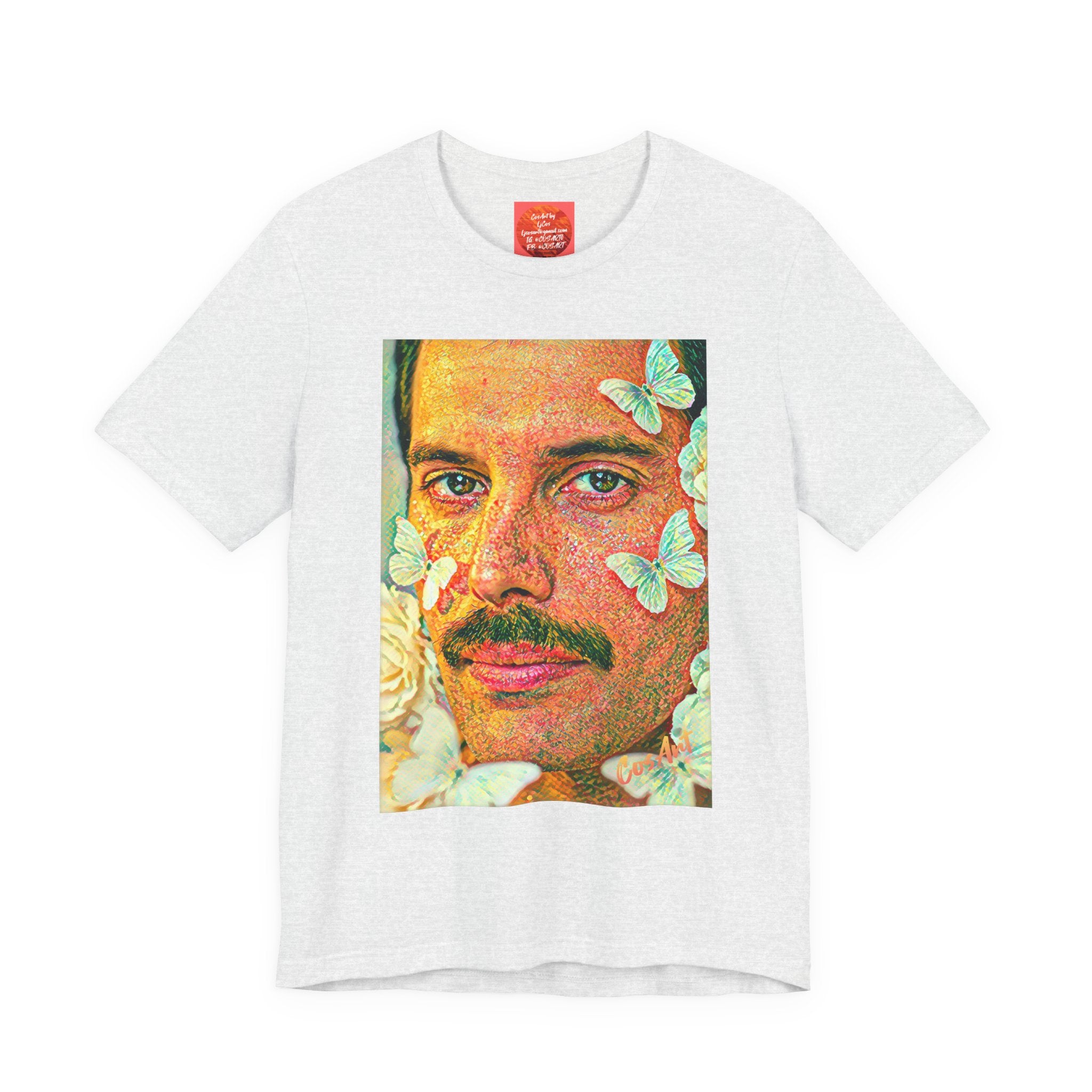 Freddie Portrait Tee with Butterflies – Retro Pop Art Rock T-Shirt