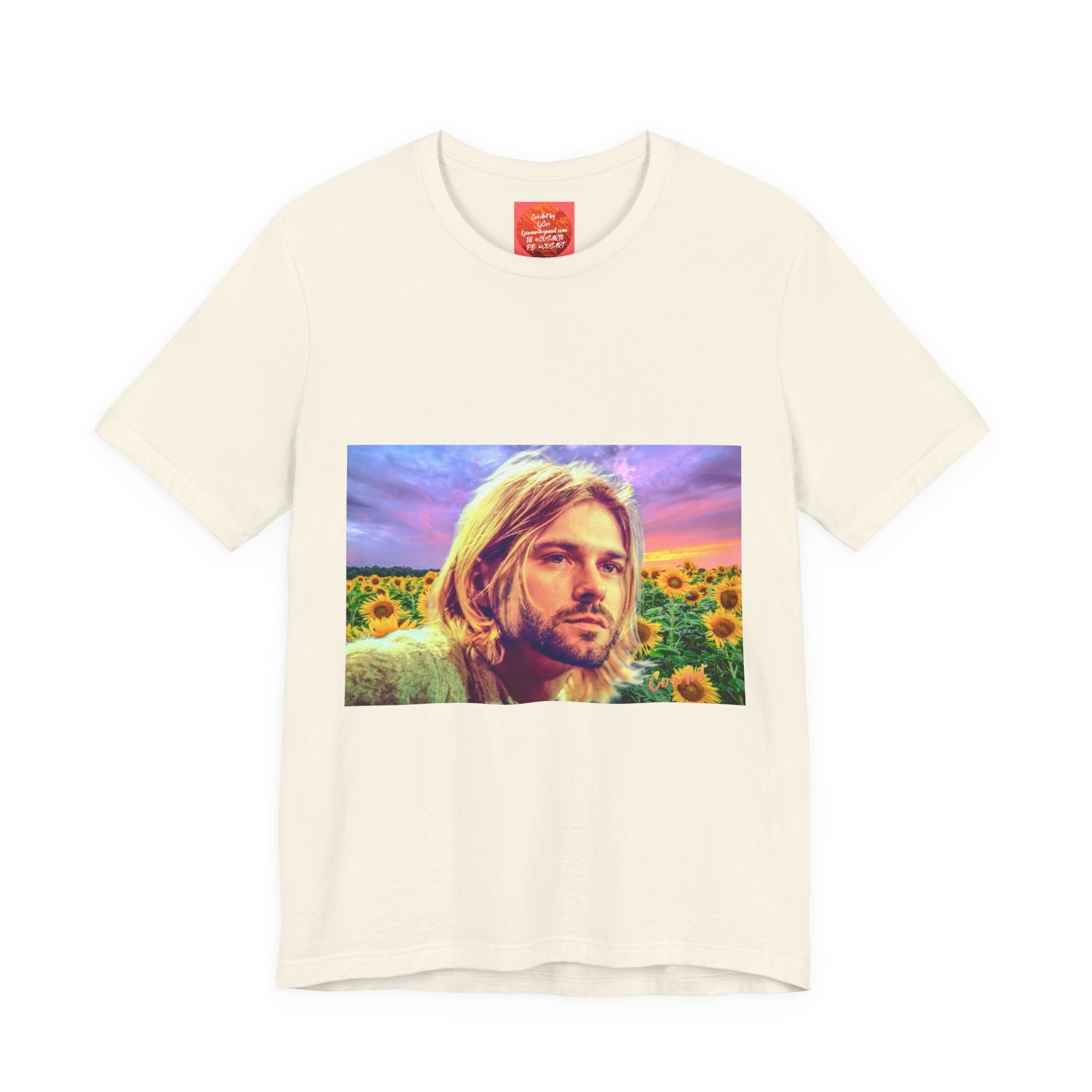 Cobain Retro Sunset Portrait Tee — Sunflower Field Graphic T-Shirt