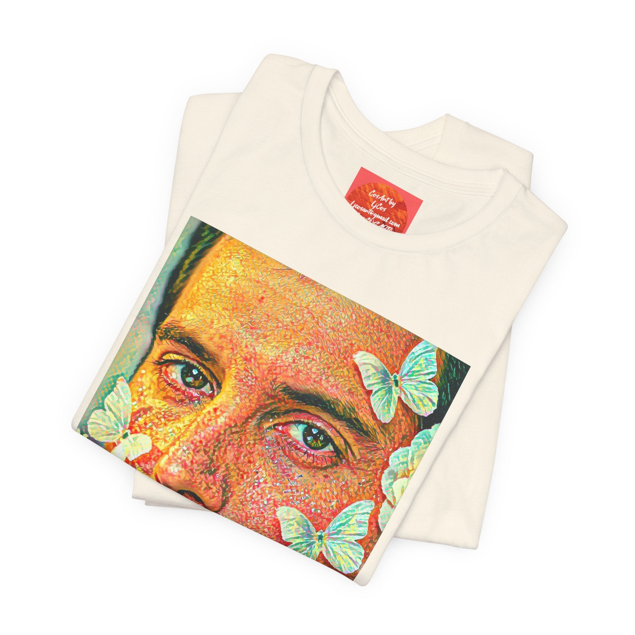 Freddie Portrait Tee with Butterflies – Retro Pop Art Rock T-Shirt