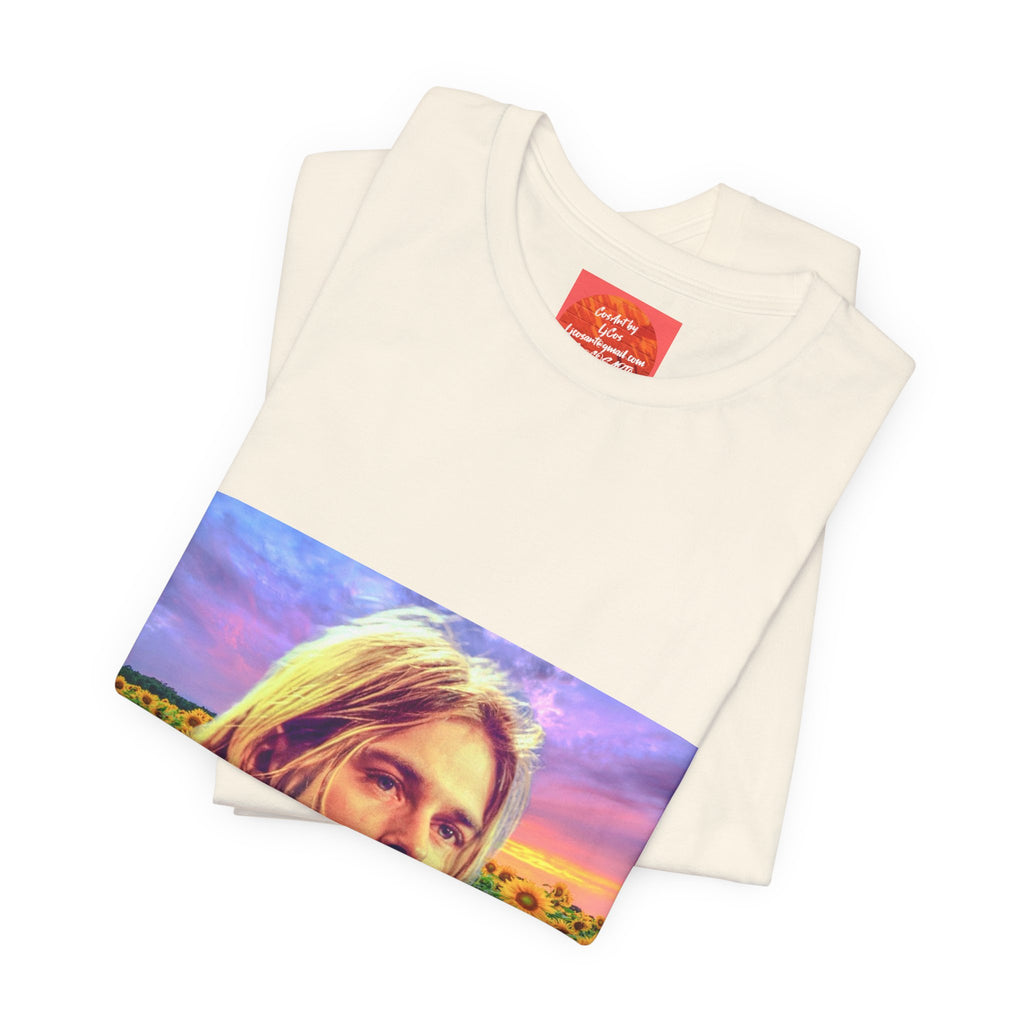 Cobain Retro Sunset Portrait Tee — Sunflower Field Graphic T-Shirt