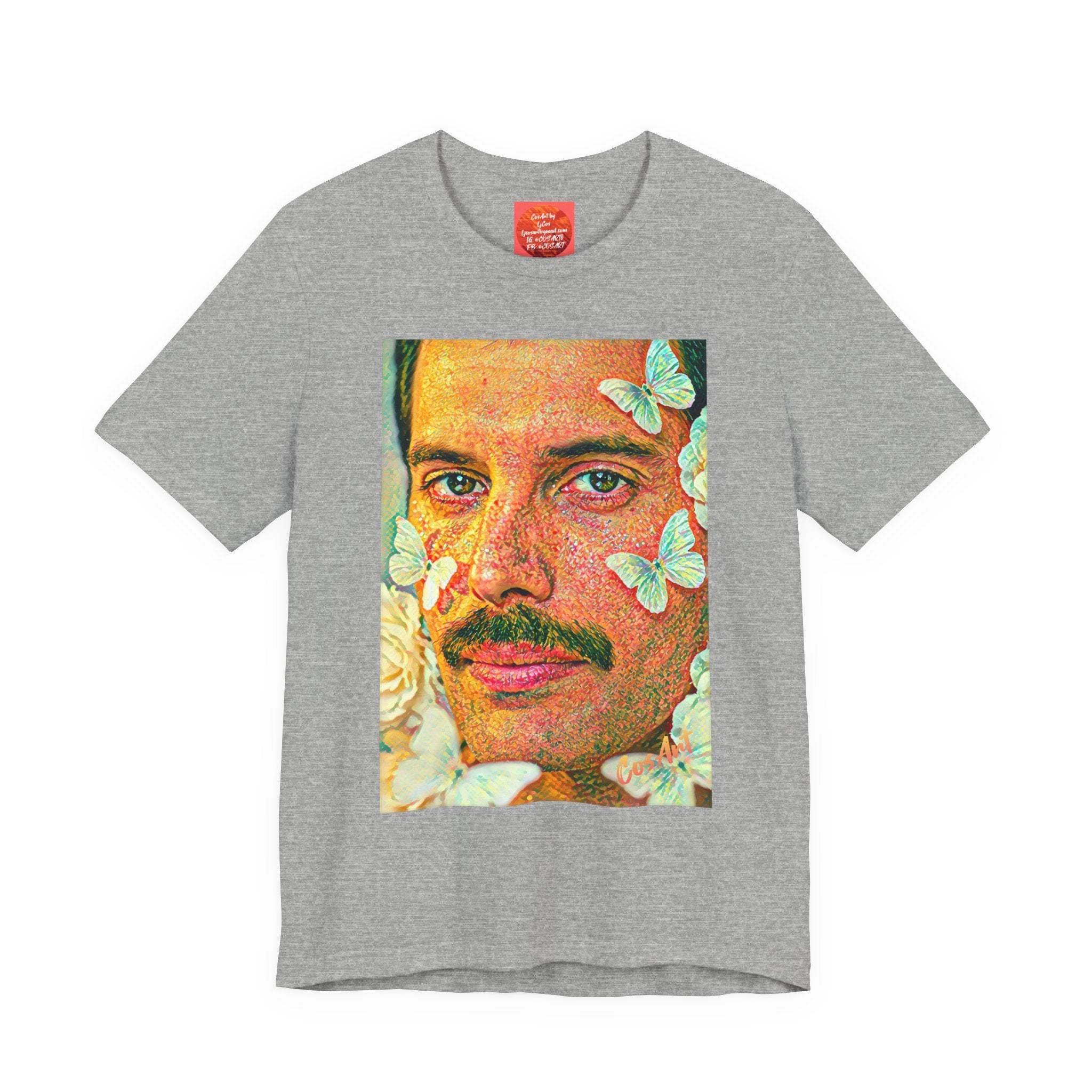 Freddie Portrait Tee with Butterflies – Retro Pop Art Rock T-Shirt