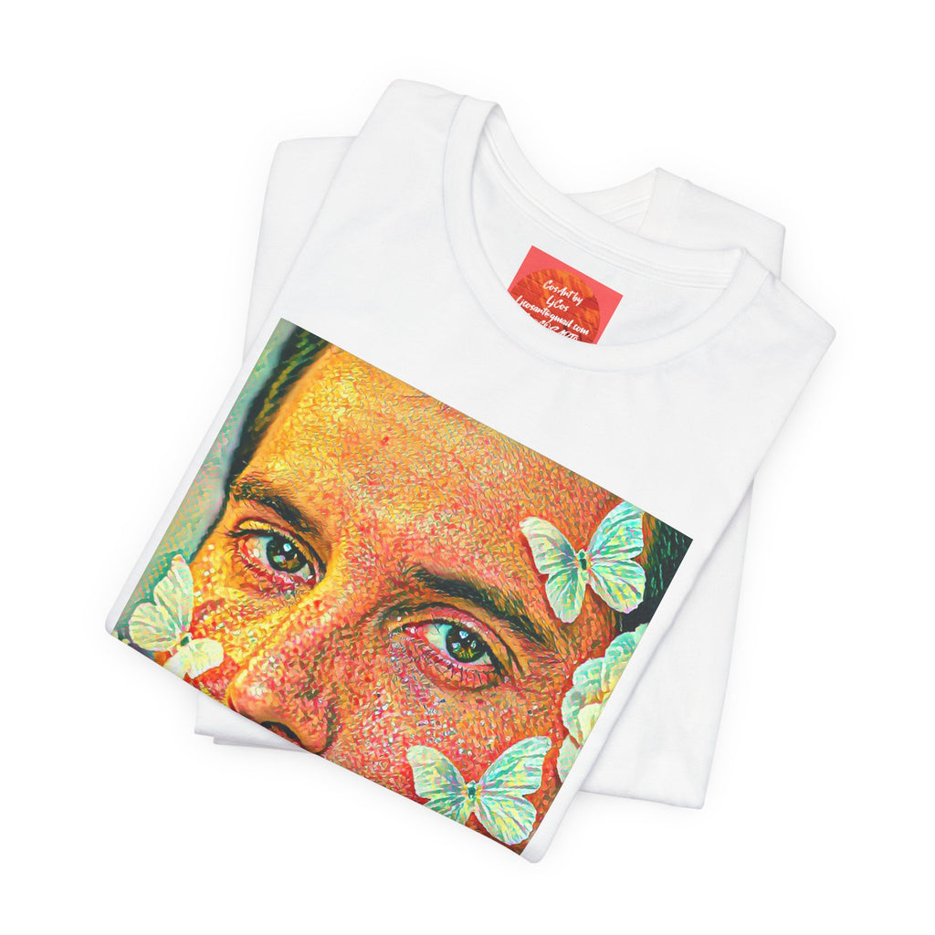 Freddie Portrait Tee with Butterflies – Retro Pop Art Rock T-Shirt