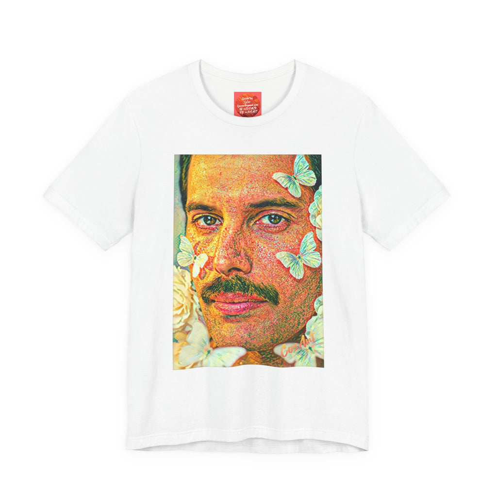 Freddie Portrait Tee with Butterflies – Retro Pop Art Rock T-Shirt