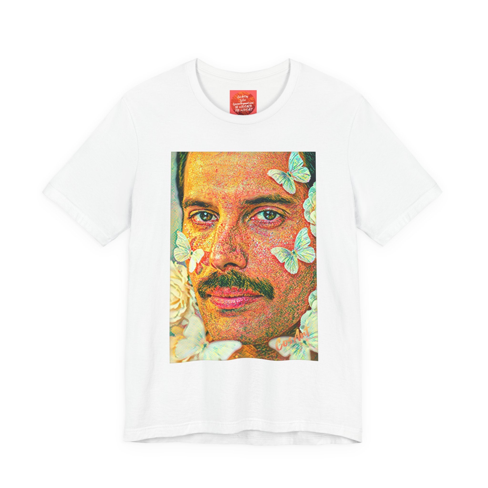 Freddie Portrait Tee with Butterflies – Retro Pop Art Rock T-Shirt