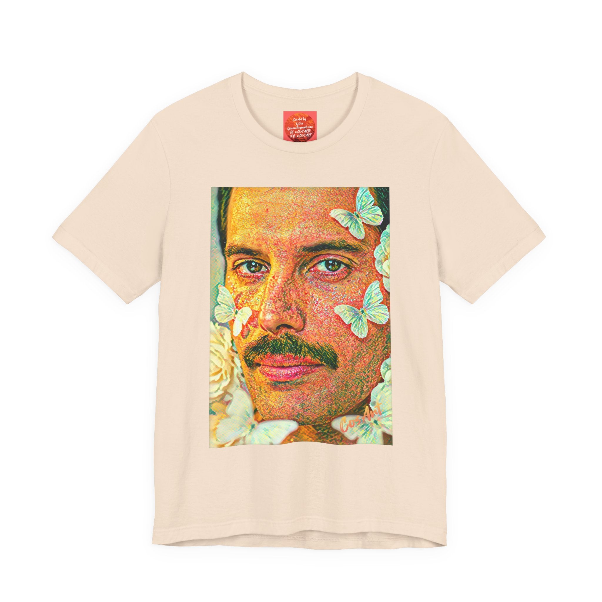 Freddie Portrait Tee with Butterflies – Retro Pop Art Rock T-Shirt
